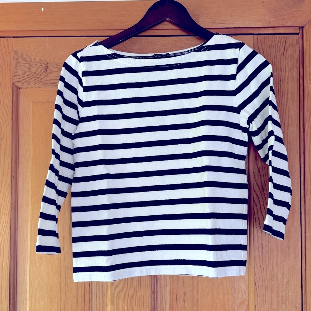 J Crew Boatneck Striped 3/4 Sleeves T Shirt